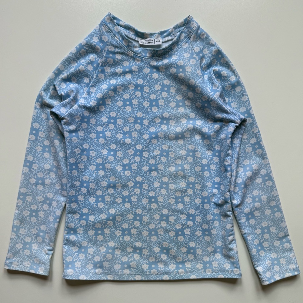 Minnow Girls Rashguard - Light Blue & White Floral - Size 9/10